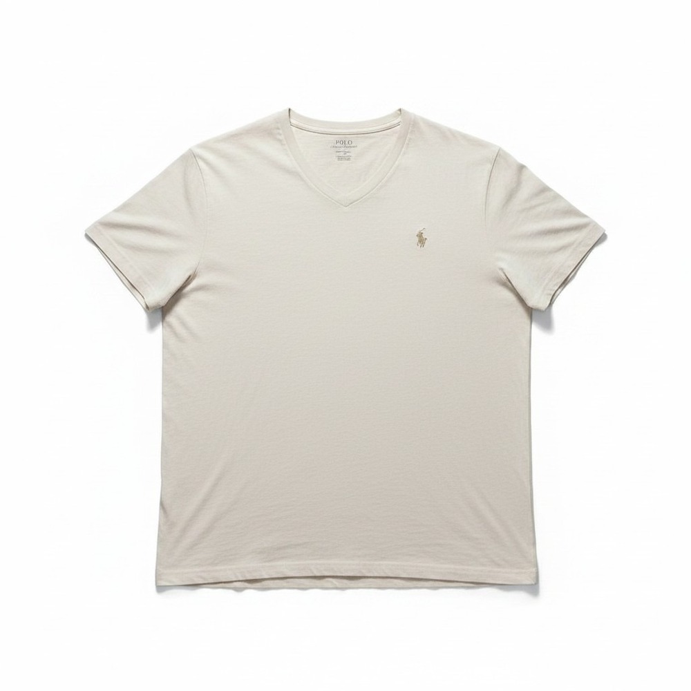 Polo Ralph‎ Lauren L Beige V-Neck T-Shirt Mens Casual Classic